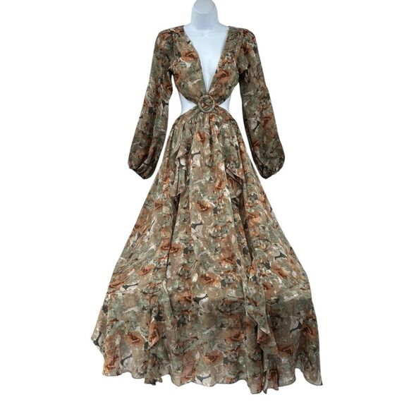 Cut-Out Chiffon Ruffle Trim PrintedWoven Maxi Dress - Picture 8 of 10